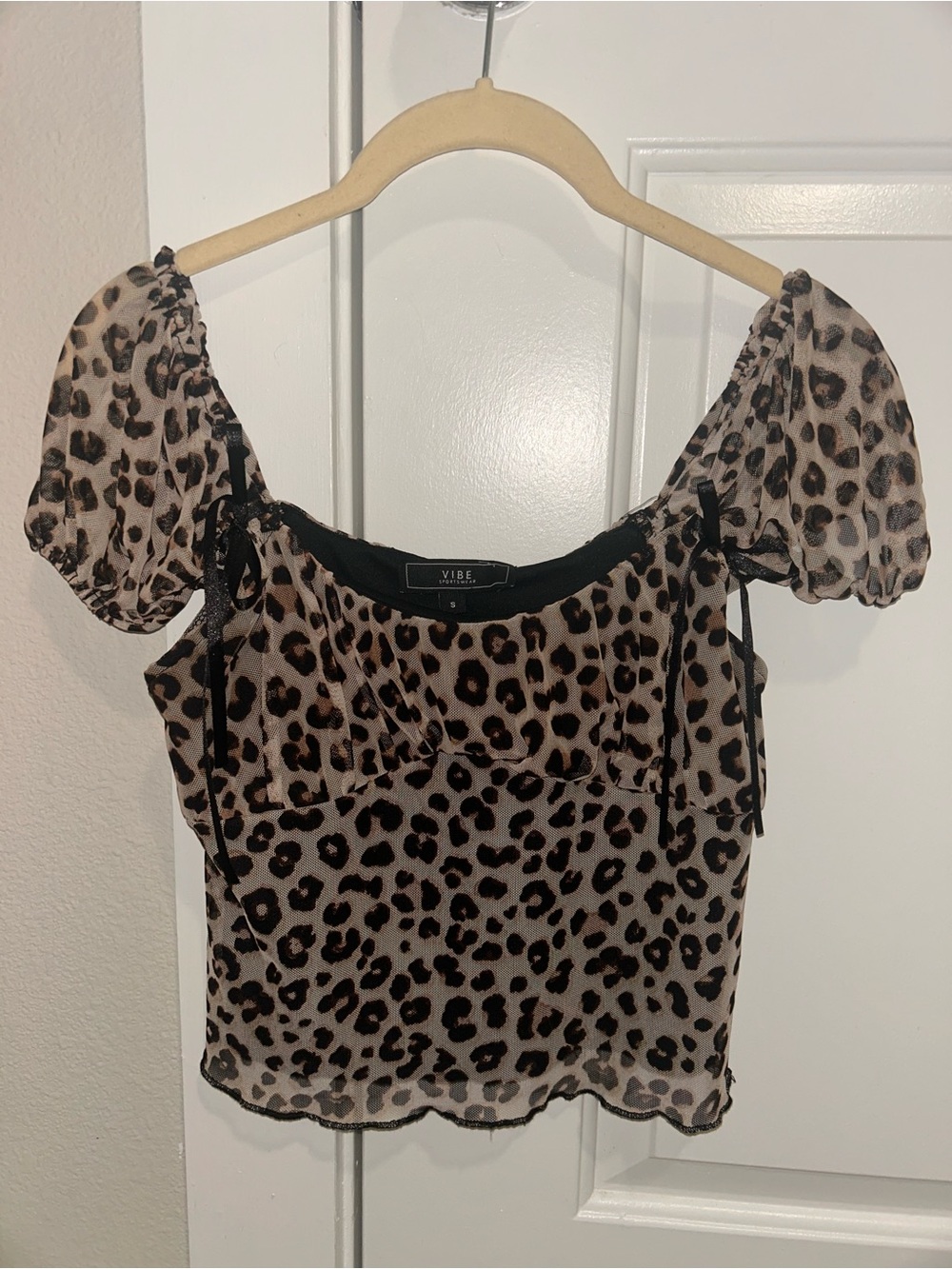 Vibe Leopard Print Sheer Puff Sleeve Camisole - Brown/Black